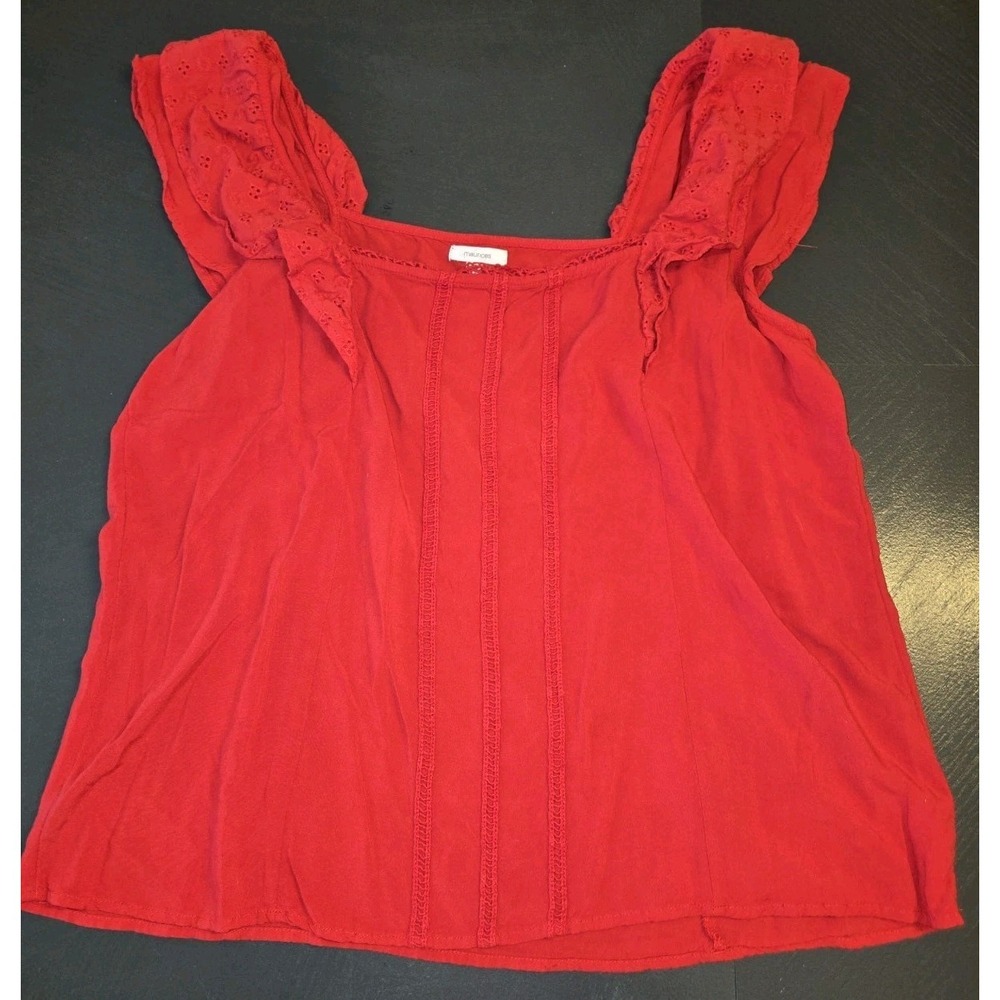 Maurices Red Sleeveless Ruffle Embroidered Square Neck Blouse XXL Rayon